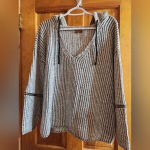 NWOT POL Black/Cream Oversized Hooded Sweater.  Size S